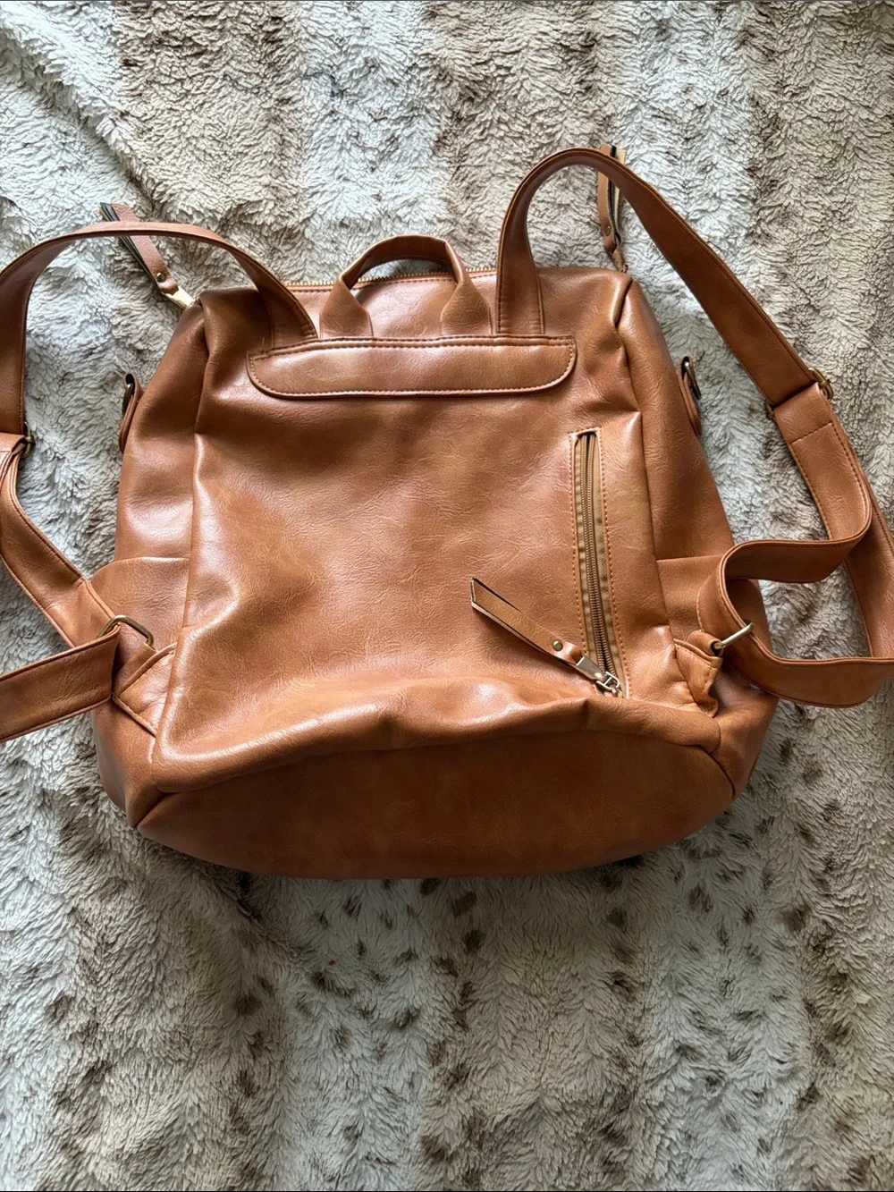 Tan Faux Leather Men's Backpack - Stylish Everyday Bag
